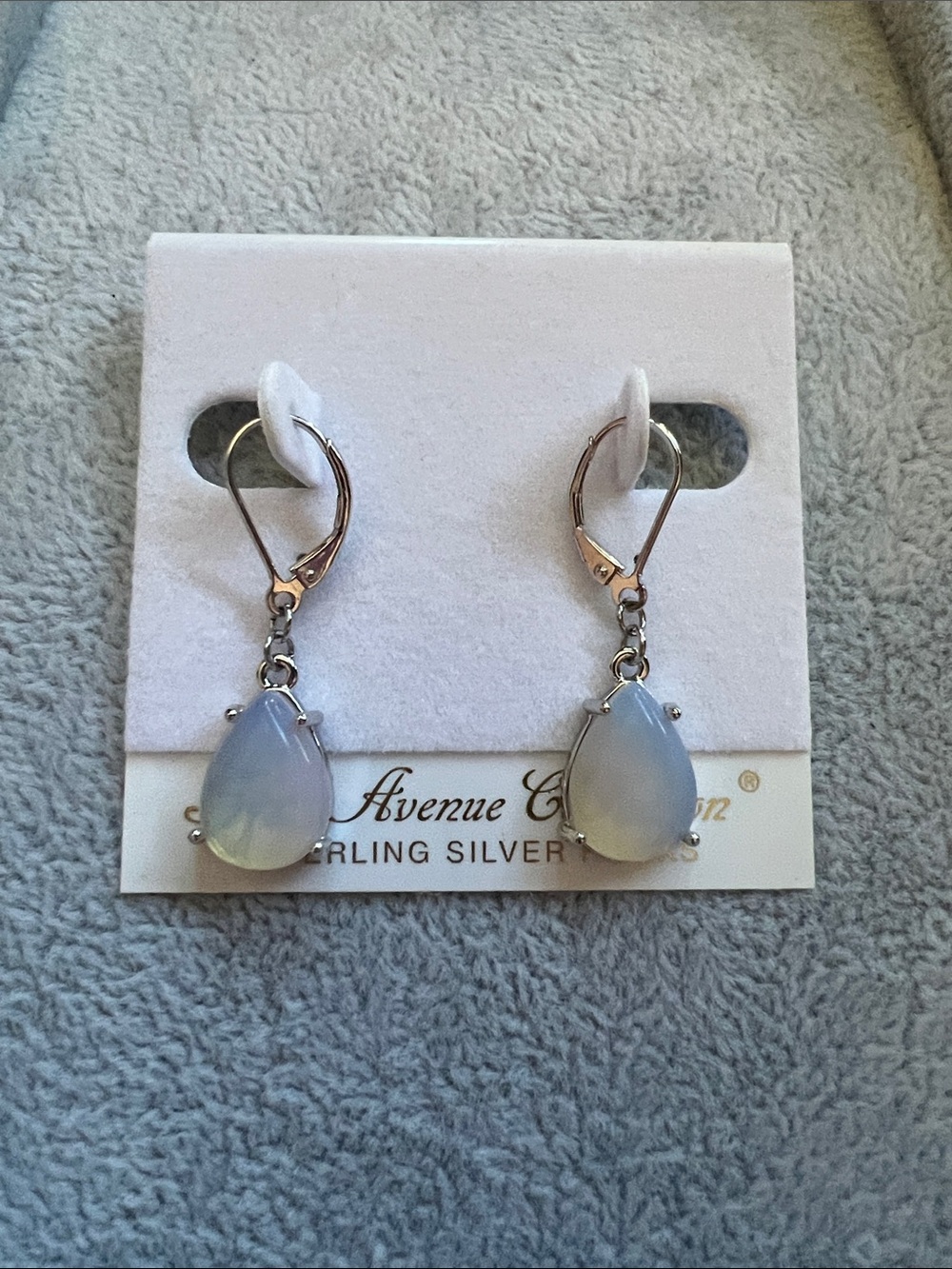 Silver Genuine Moonstone Teardrop Drop Earrings - White/Blue